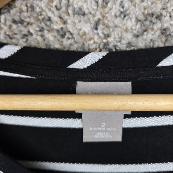 Chicos Top Womens 2 US Large Black‎ Striped Knit Scoop Neck Tee Casual Ladies - Picture 6 of 7